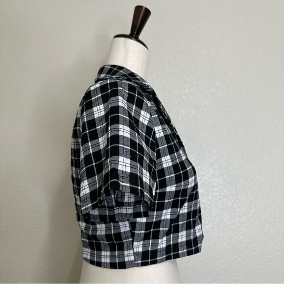 Brandy Melville John Galt Black White Plaid Button Down Cropped Top, Sz Small - Picture 7 of 14